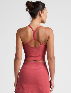 red racerback cropped tank with slim straps. 